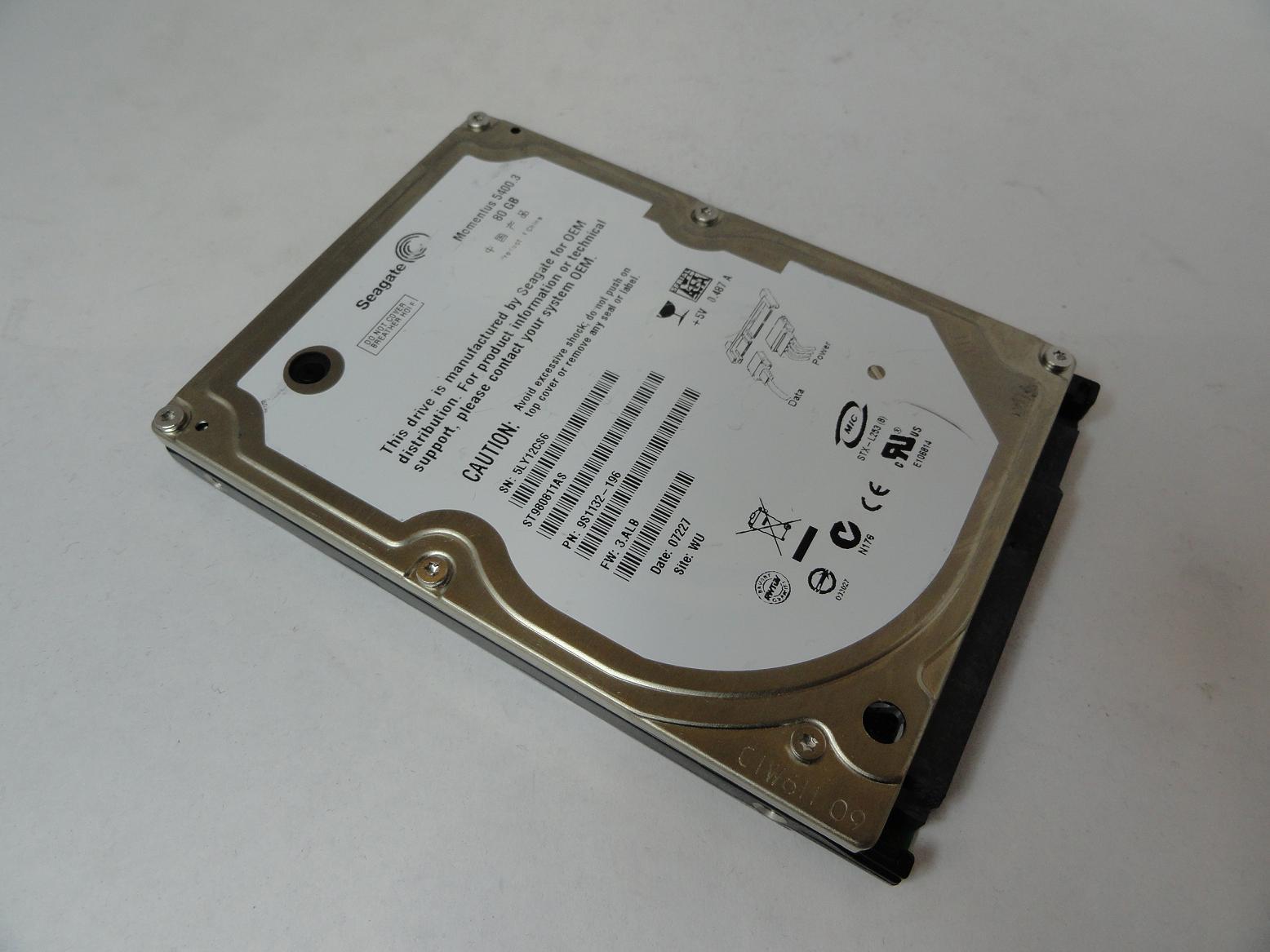 9S1132-196 - Seagate 80GB SATA 5400rpm 2.5in HDD - Refurbished