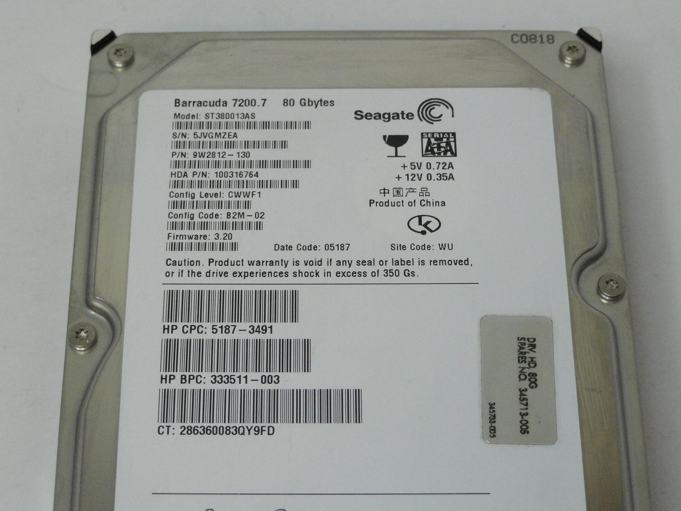 PR25072_9W2812-130_Seagate HP 80GB SATA 7200rpm 3.5in HDD - Image3