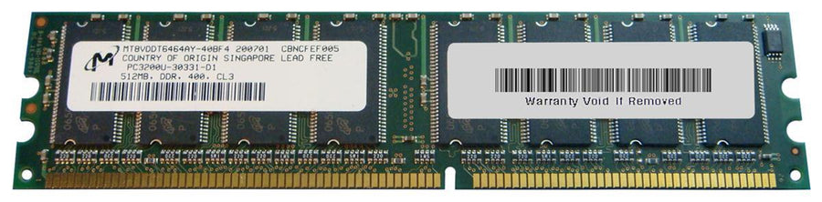 Micron Crucial 512MB PC3200 DDR-400MHz non-ECC Unbuffered CL3 184-Pin DIMM Memory Module (MT8VDDT6464AY-40BF4   CT6464Z40B.8TF)