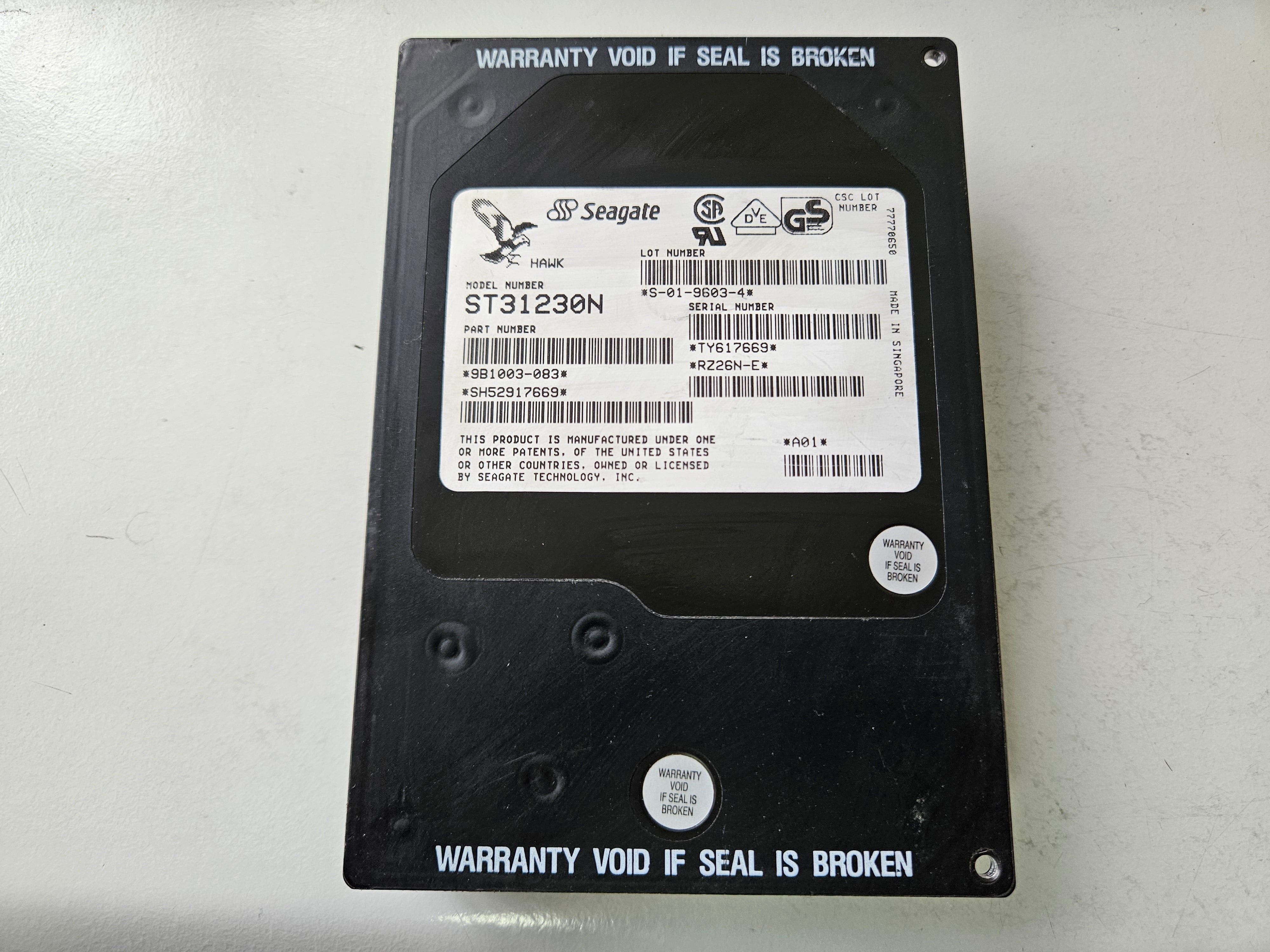 Seagate DEC Hawk 1.06GB 5400RPM Ultra SCSI 50Pin 3.5in HDD ( ST31230N 9B1003-083 RZ26N-E ) USED