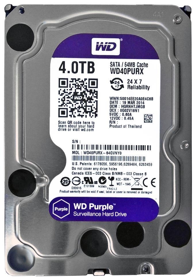 Western Digital Purple Surveillance 4TB 5400RPM SATA 3.5" HDD ( WD40PURX-64GVNY0 ) REF