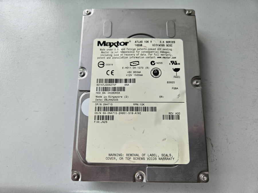 Maxtor Dell Atlas 10k V 146GB 10Krpm Ultra320 SCSI 3.5in HDD ( 8D147J0 0N4715 ) USED