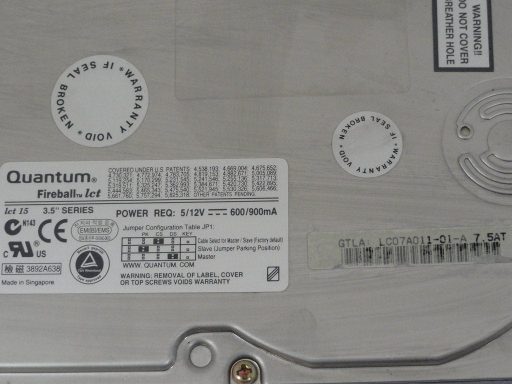 Quantum Dell 7.5GB IDE 5400rpm 3.5in HDD ( LC07A011 QML07500LC 285TC 0285TC ) USED