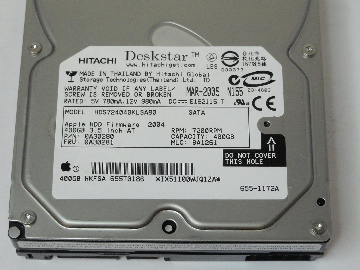 PR25372_0A30280_Hitachi Apple 400GB SATA 7200rpm 3.5in HDD - Image3