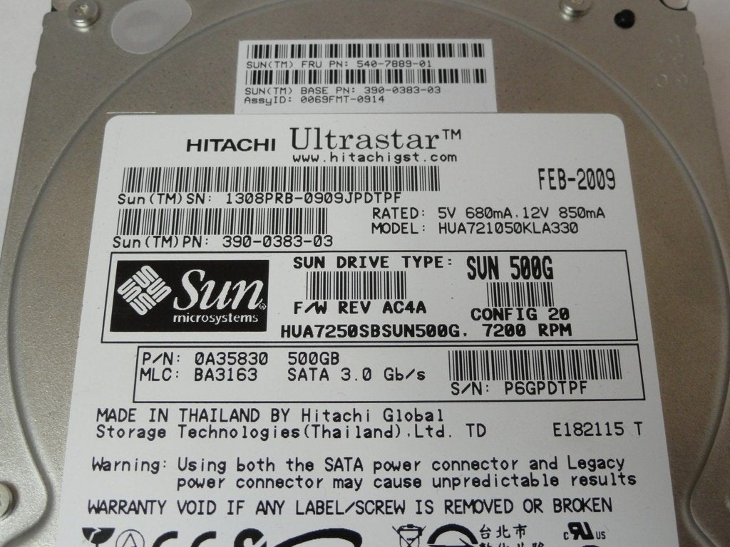 0A35830 - Hitachi SUN 500Gb SATA 7200rpm 3.5in HDD - Refurbished