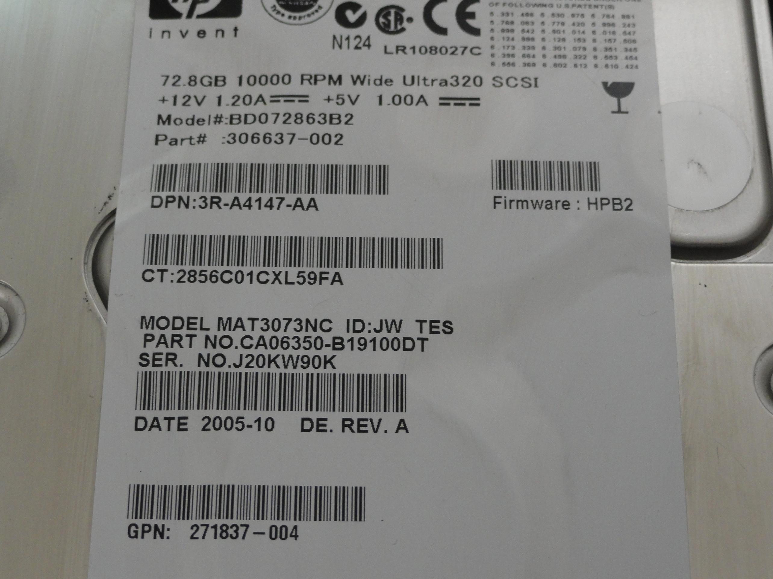 CA06350-B19100DT - Fujitsu HP 72.8GB SCSI 80 Pin 10Krpm 3.5in HDD in Caddy - Refurbished
