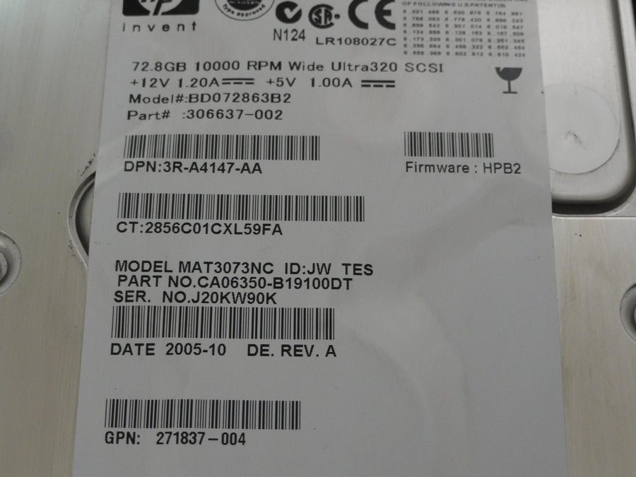 CA06350-B19100DT - Fujitsu HP 72.8GB SCSI 80 Pin 10Krpm 3.5in HDD in Caddy - Refurbished