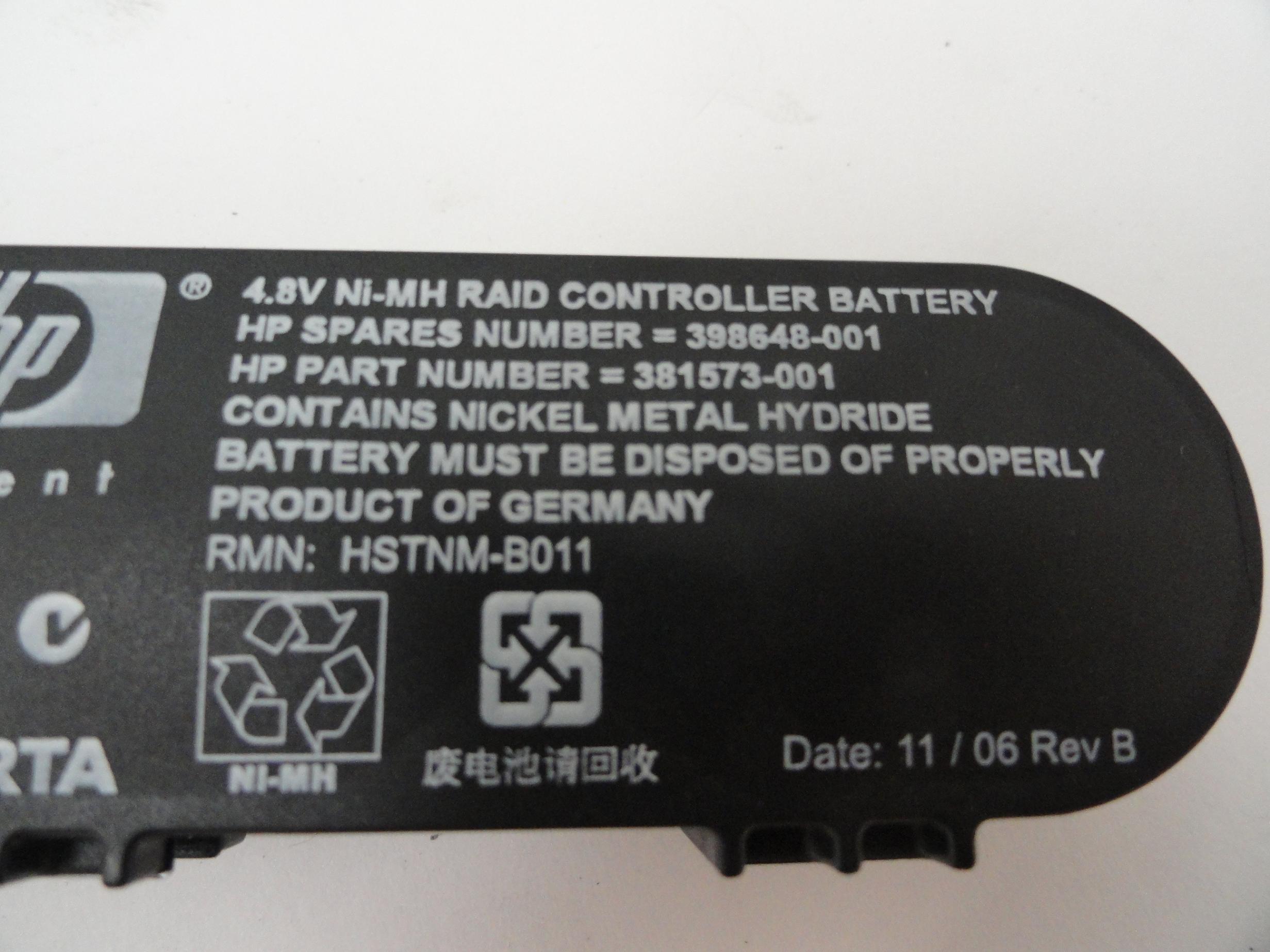 381573-001 - HP 4.8V Ni-MH Raid Controller Battery For HP Smart Array Card 412206-001 - Refurbished