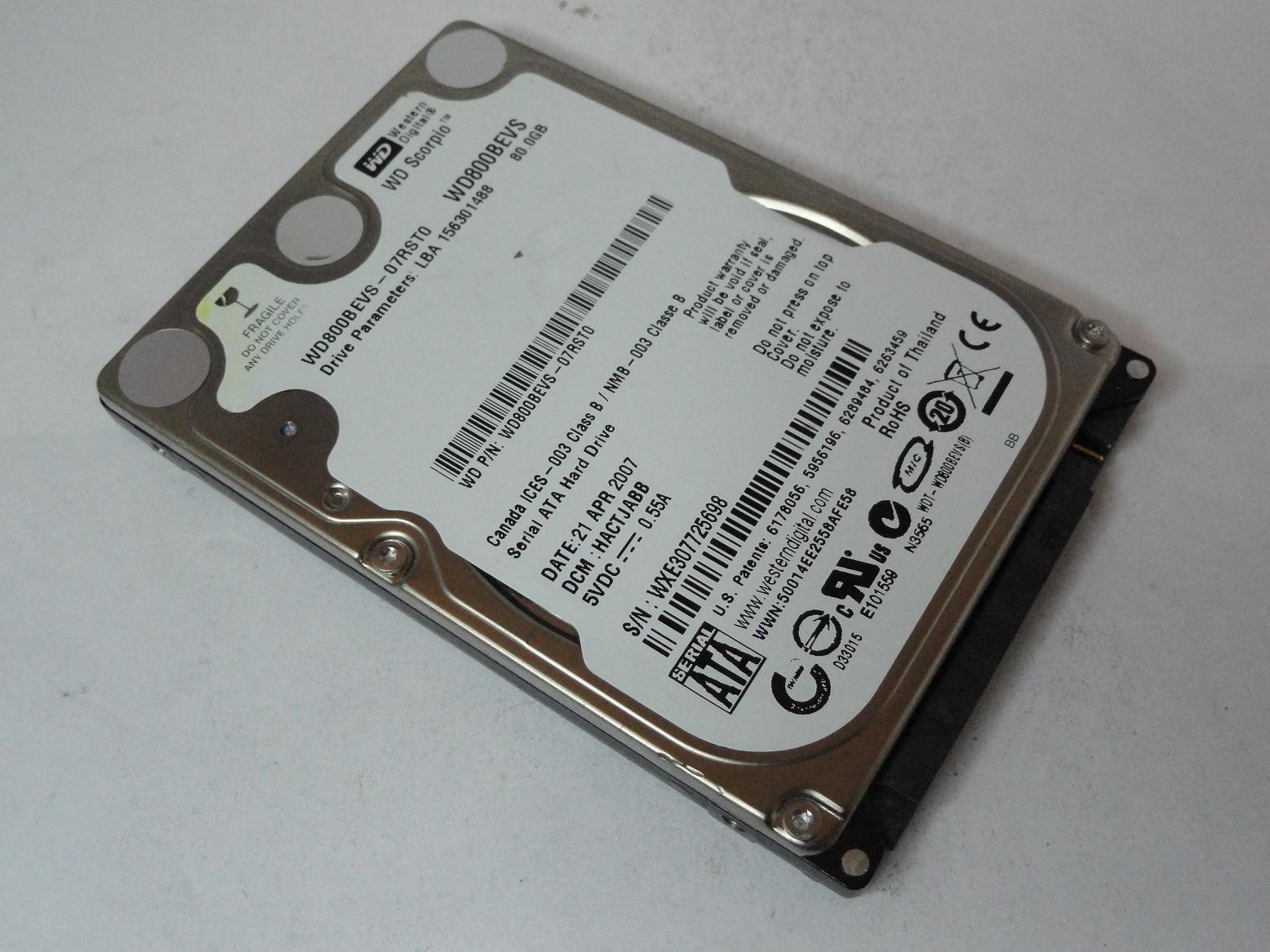 WD800BEVS-07RST0 - Western Digital 80GB SATA 5400rpm 2.5in Scorpio HDD - Refurbished