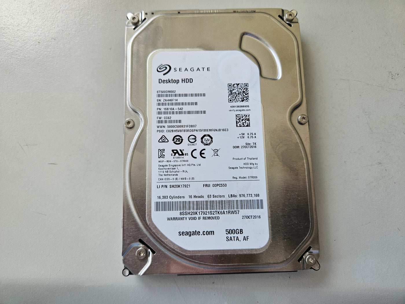 Seagate Lenovo 500GB 7200RPM SATA 3.5in HDD ( ST500DM002 1SB10A-542 SH20K17921 00PC550 ) REF