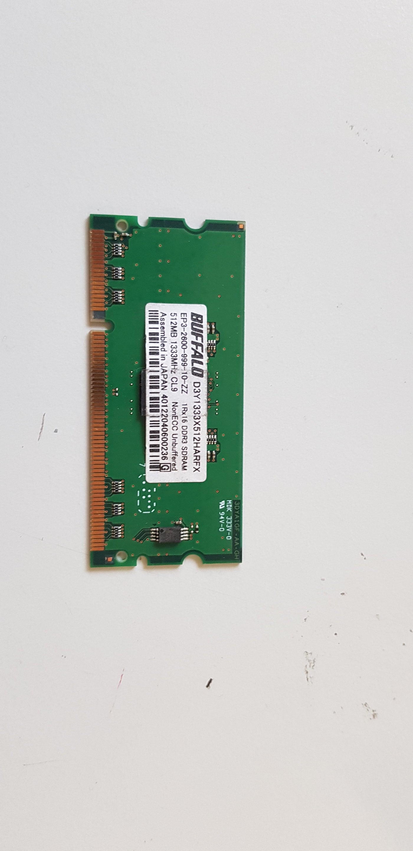 DUP01-Buffalo 512MB 1Rx16 DDR3 SDRAM 1333MHz CL9 NonECC Unbuffered SODIMM Memory Module (D3Y1333X512HMRFX)