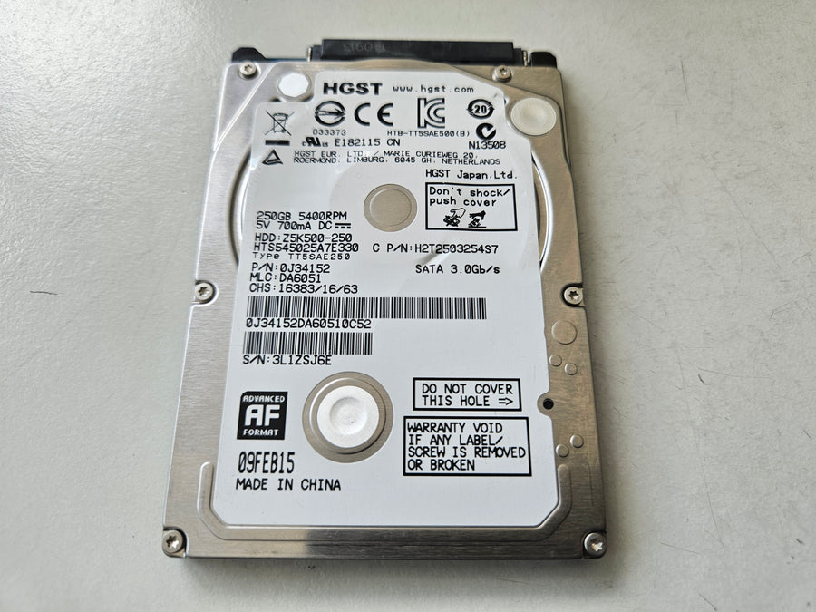 HGST Hitachi Travelstar Z5K500 250GB 5400RPM SATA 2.5" HDD ( HTS545025A7E330 0J34152 ) REF