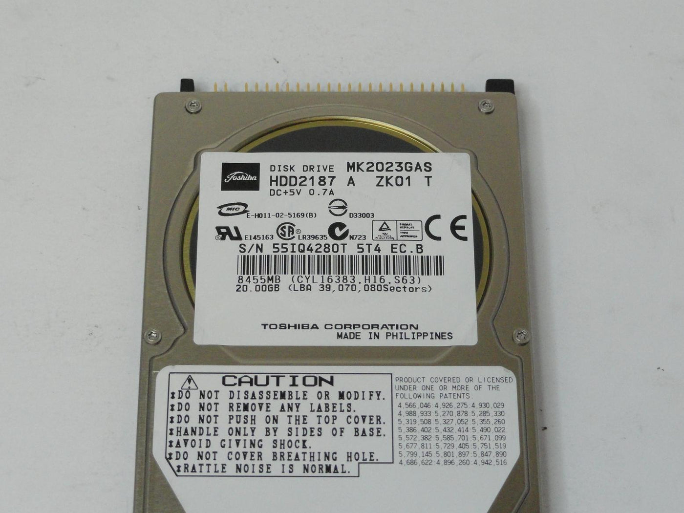 MC4317_HDD2187_Toshiba 20GB IDE 4200rpm 2.5in HDD - Image3