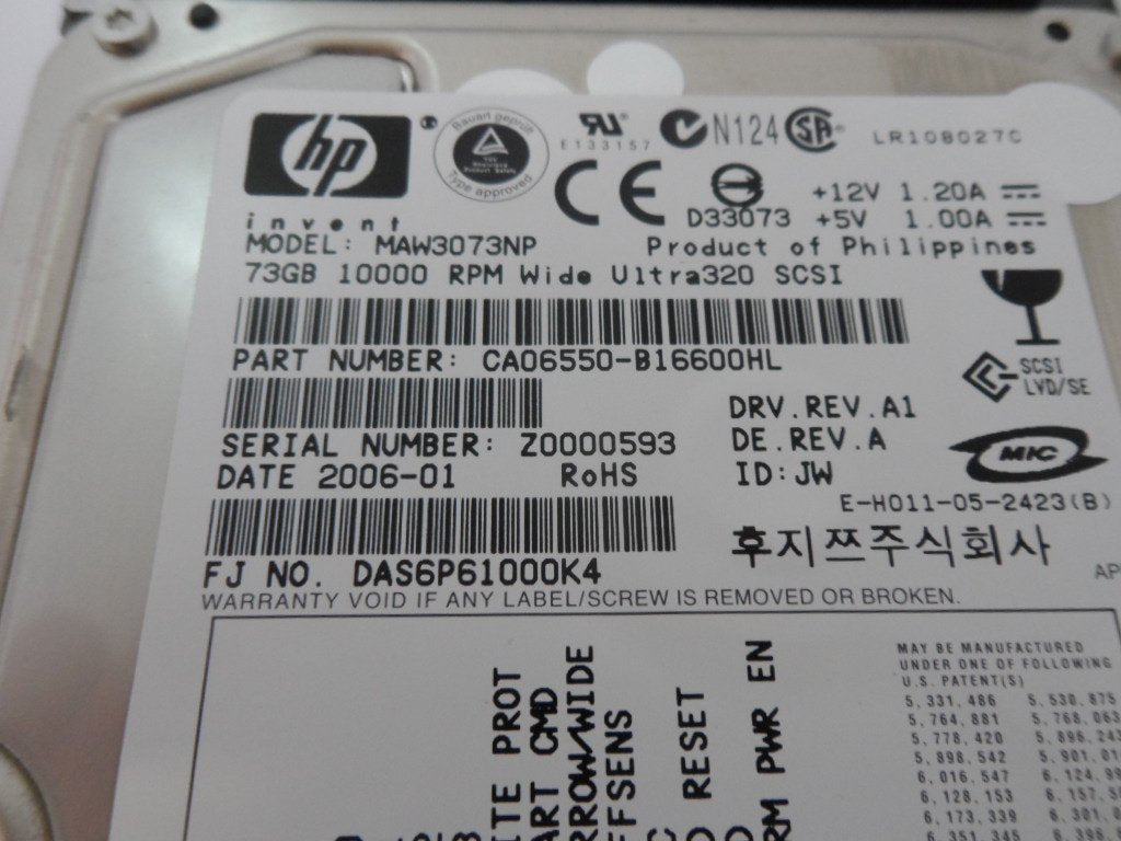 Fujitsu HP 73Gb SCSI 68 Pin 10Krpm 3.5in HDD ( CA06550-B16600HL MAW3073NP 0950-4640 AE314-69101 ) REF
