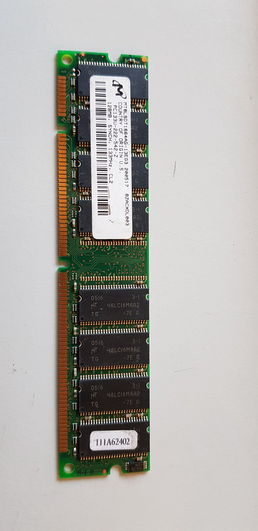 Micron 128MB PC133U CL2 133MHz 168Pin Unbuffered SDRAM DIMM ( MT8LSDT1664AG-13EG3 ) REF