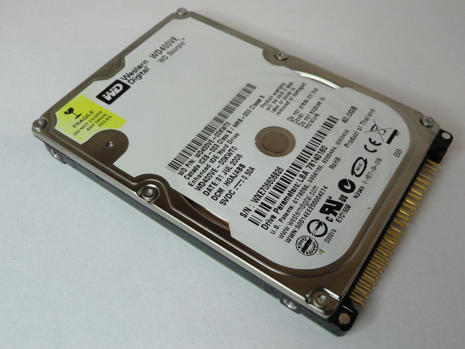 WD400VE - Western Digital 40GB IDE 5400rpm 2.5in HDD - Refurbished