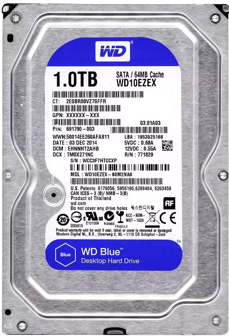 Western Digital 1TB SATA 7200rpm 3.5" HDD ( WD10EZEX-08Y20A0 ) REF