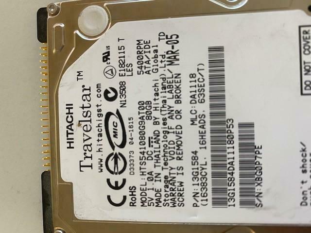 Hitachi 80GB 5400RPM 9.5MM 2.5" HDD ( HTS541080G9AT00 13G1584 ) REF