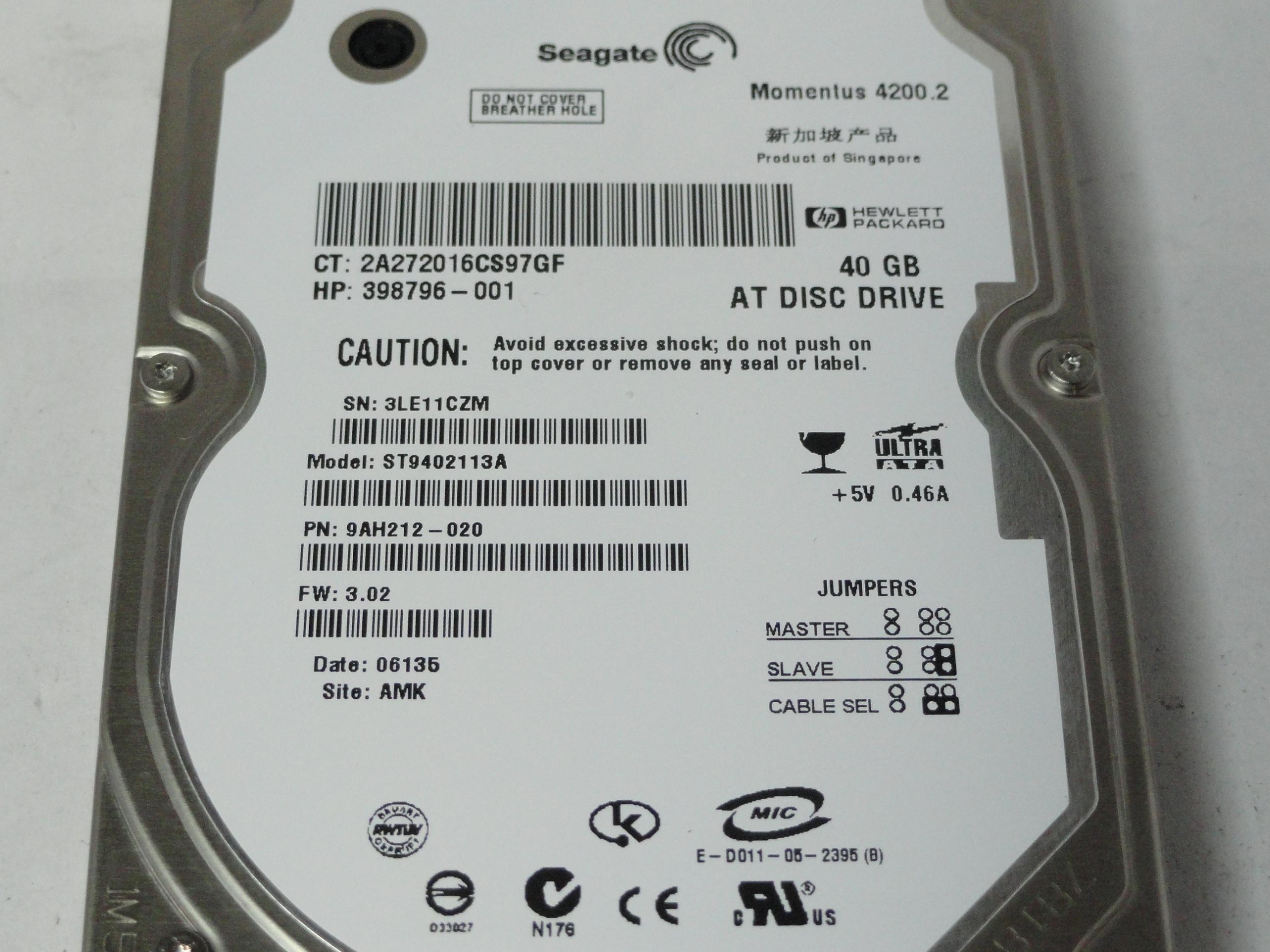 9AH212-020 - Seagate HP 40Gb IDE 4200rpm 2.5in HDD - Refurbished