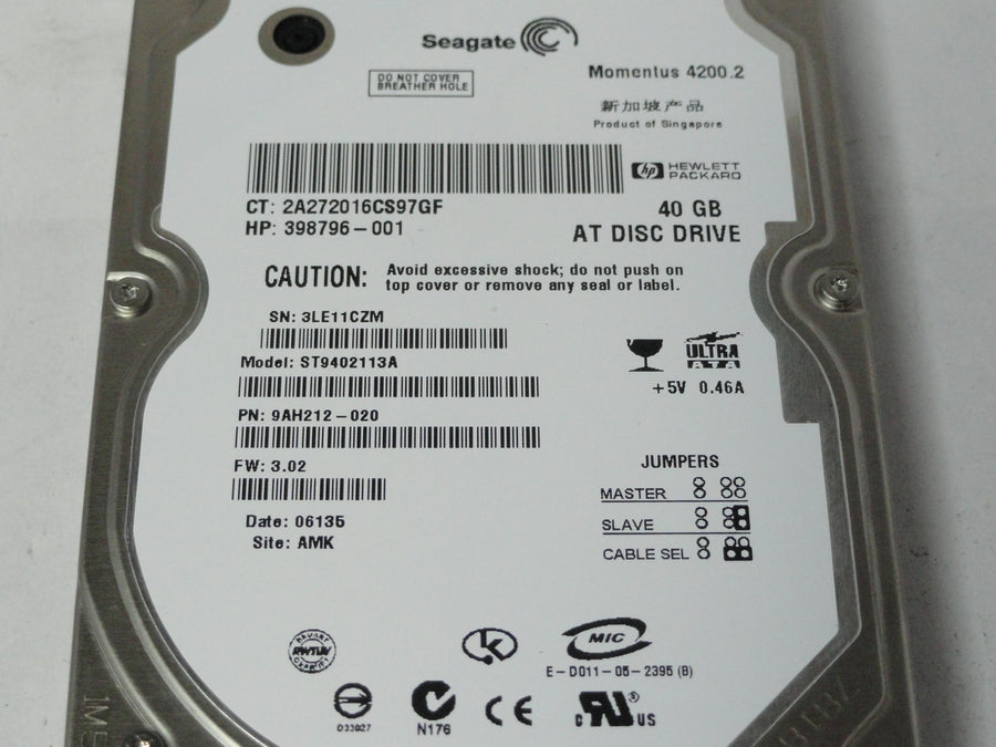 9AH212-020 - Seagate HP 40Gb IDE 4200rpm 2.5in HDD - Refurbished