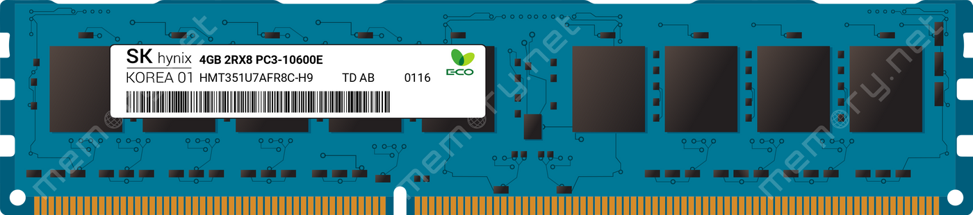Hynix 4GB DDR3-1333MHz PC3-10600E ECC CL9 DIMM ( HMT351U7AFR8C-H9 ) REF