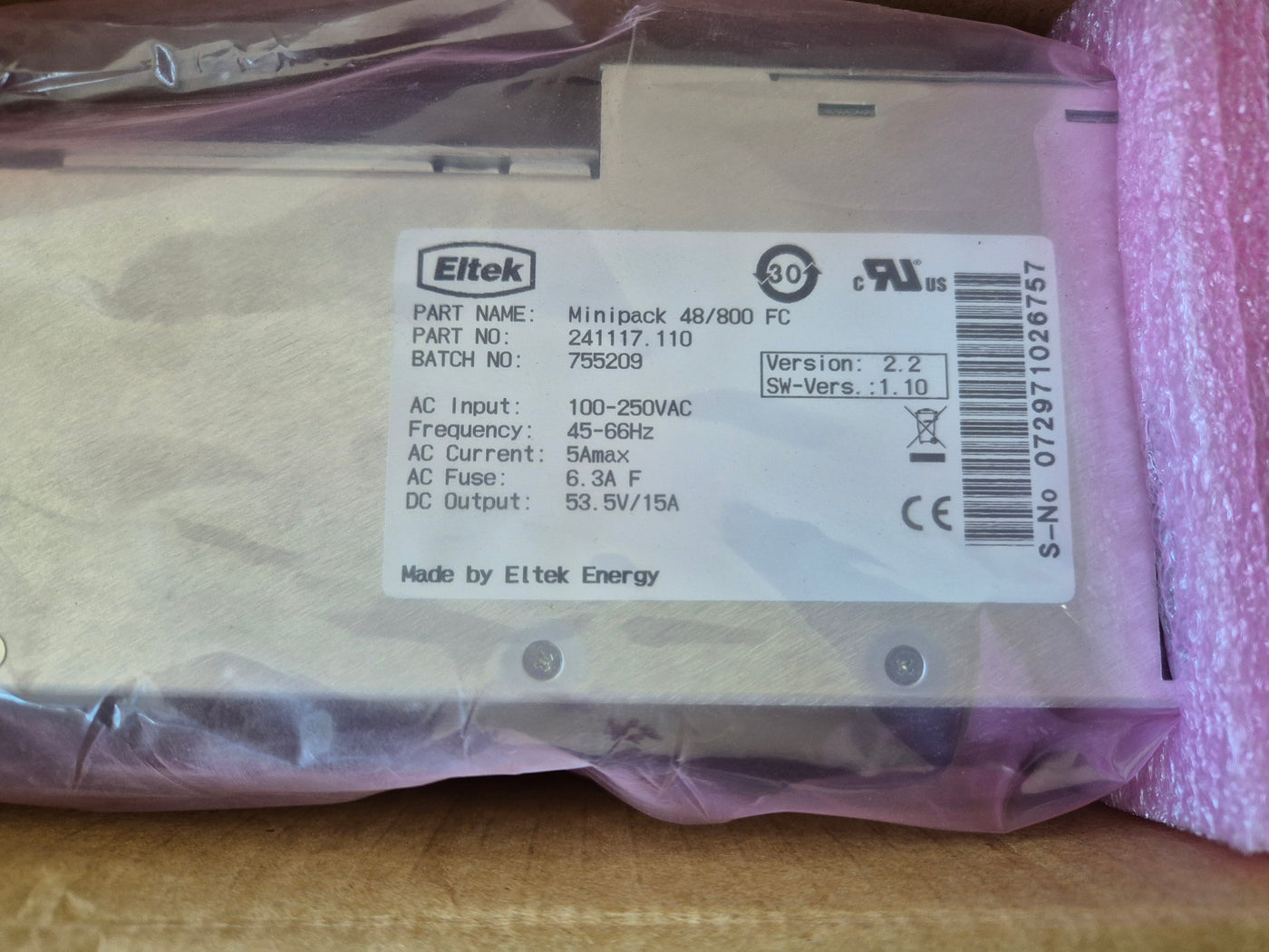 Eltek Minipack 48/800 FC 53.5V Communication Power Module ( 241117.110 755209 ) NOB