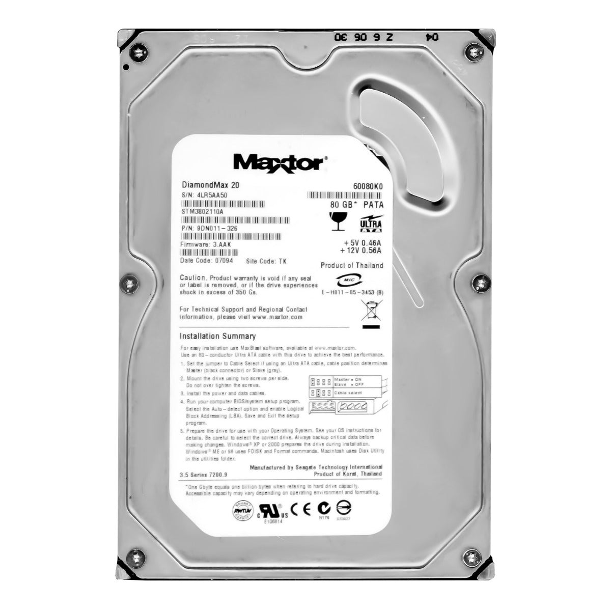 Maxtor 80GB 7200RPM IDE 3.5'' HDD ( 9DN011-326 STM3802110A ) REF
