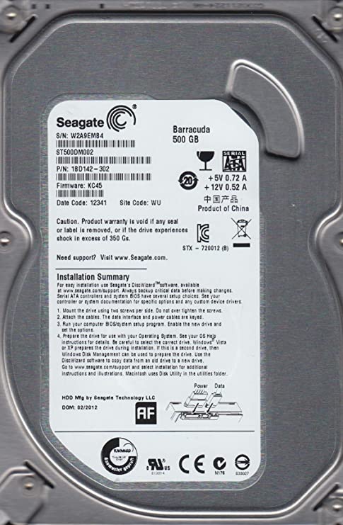 Seagate Barracuda 7200.12 500GB 7200RPM SATA 6Gbps 16MB Cache 3.5" Internal HDD ( 1BD142-302 ST500DM002 ) REF