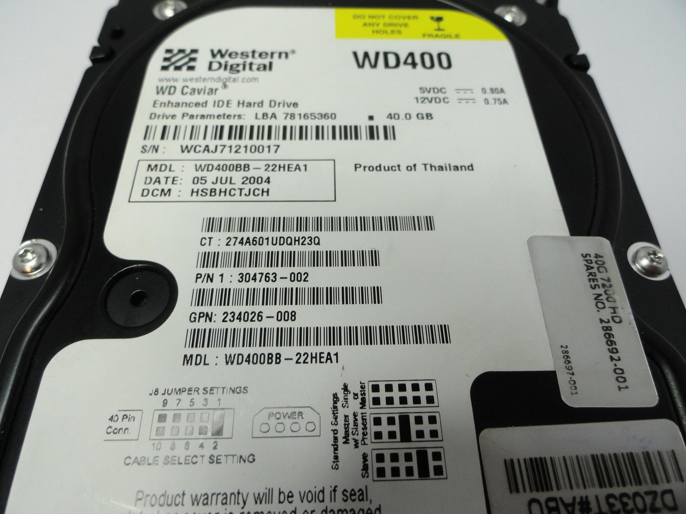 PR19005_WD400BB-22HEA1_Western Digital Compaq 40Gb IDE 7200rpm 3.5in HDD - Image3