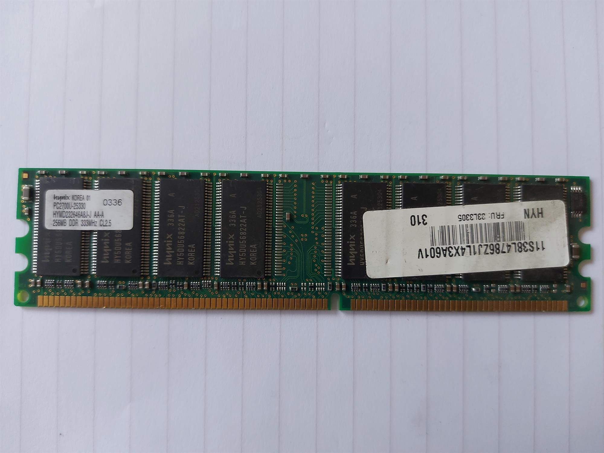 Hynix/IBM 256MB PC2700 333MHz 184pin CL2.5 NonECC Unbuffered DDR SDRAM DIMM Memory Module (HYMD232646A8J-J 33L3305)