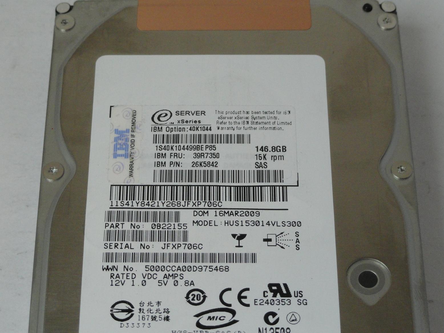 Hitachi IBM 146.8GB SAS 15krpm 3.5in HDD ( 0B22155 HUS153014VLS300 40K1044 26K5842 41Y8421 ) REF