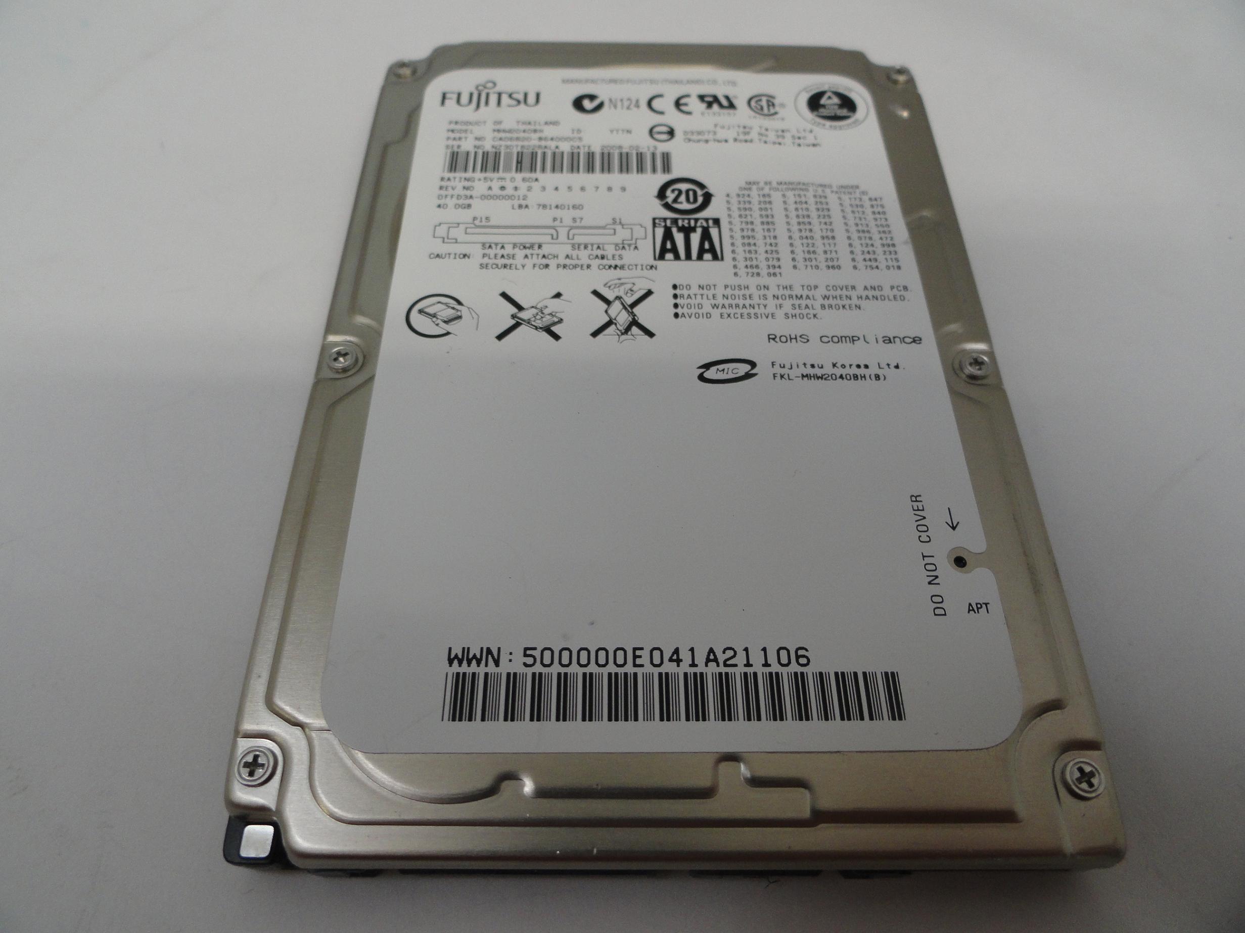 PR18886_CA06820-B64000C5_Fujitsu 40Gb SATA 5400rpm Laptop HDD - Image3