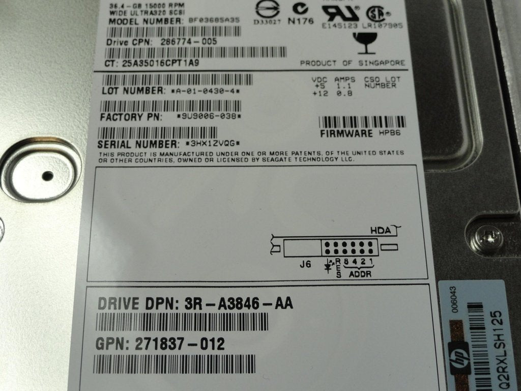 9U9006-038 - Seagate HP 36.4GB SCSI 80 Pin 15Krpm 3.5in HDD in Caddy - Refurbished