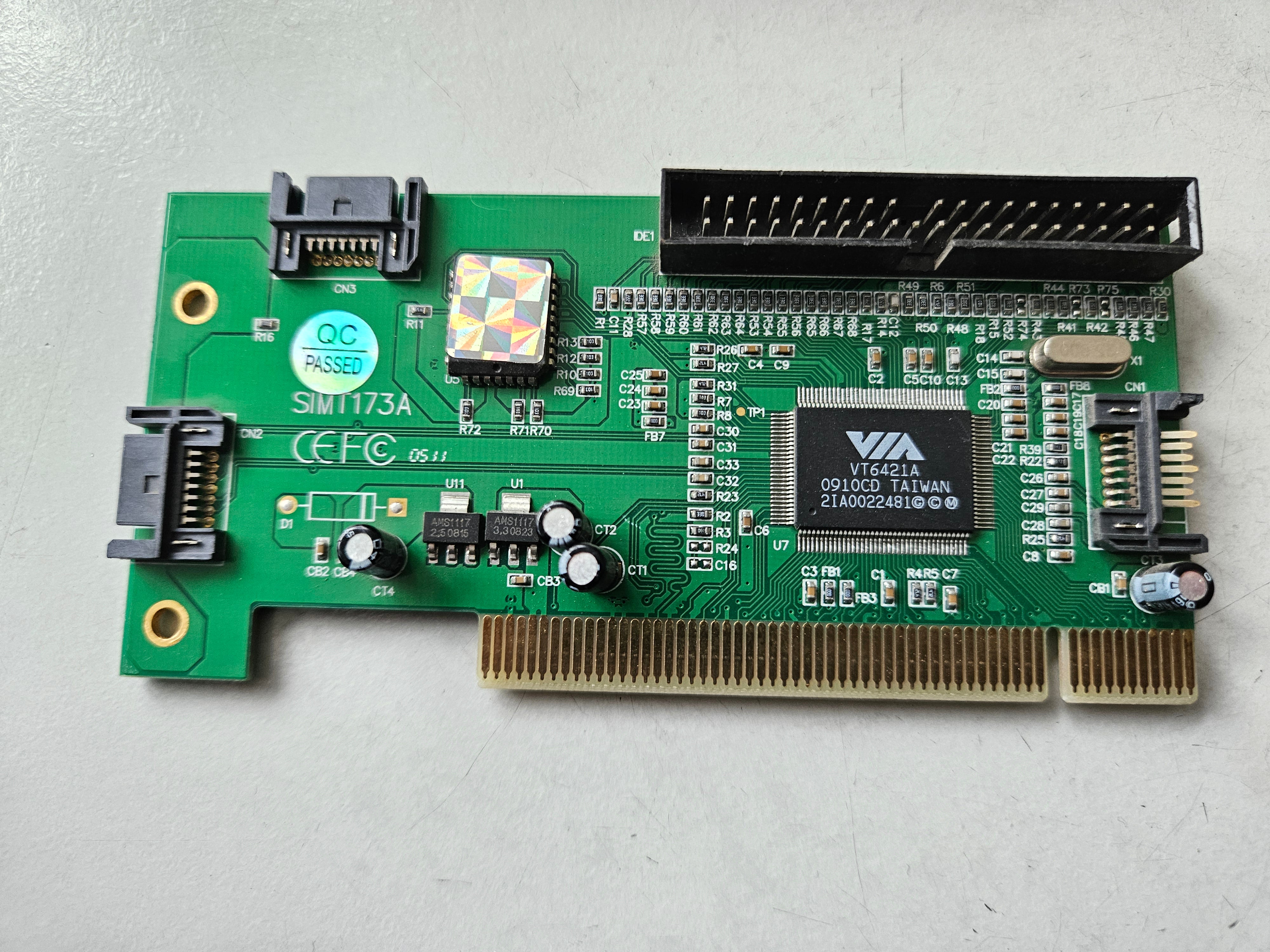 VIA 3-Port SATA PCI Controller Card - NO BRACKET ( SIMT173A ) USED