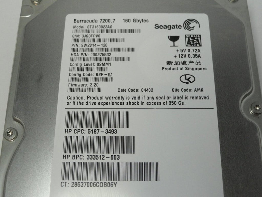9W2814-130 - Seagate HP Barracuda 160Gb SATA 7200rpm 3.5in Hard Disk Drive - Refurbished