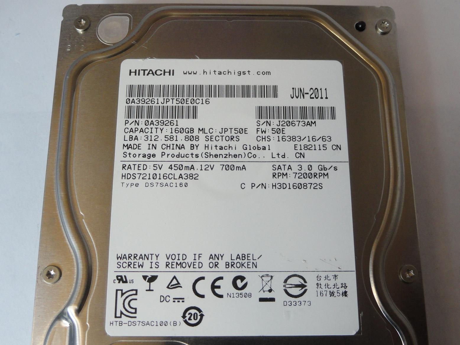 PR14221_0A39261_Hitachi 160Gb SATA 7200rpm 3.5in HDD - Image3