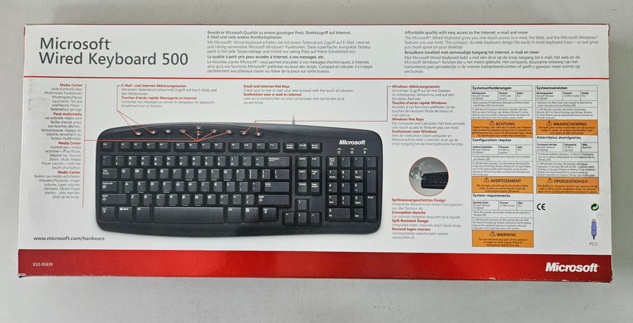 Microsoft Wired Black Keybord 500 Win32 PS/2 ( ZG6-00010 ) NEW
