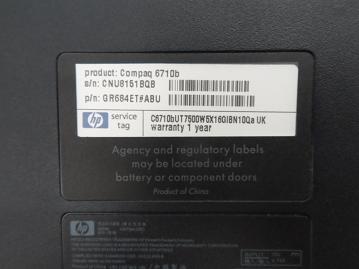 6710b - HP 6710b 1Gb Ram 2.2Ghz No HDD Laptop - Dark Gray - With PSU - USED