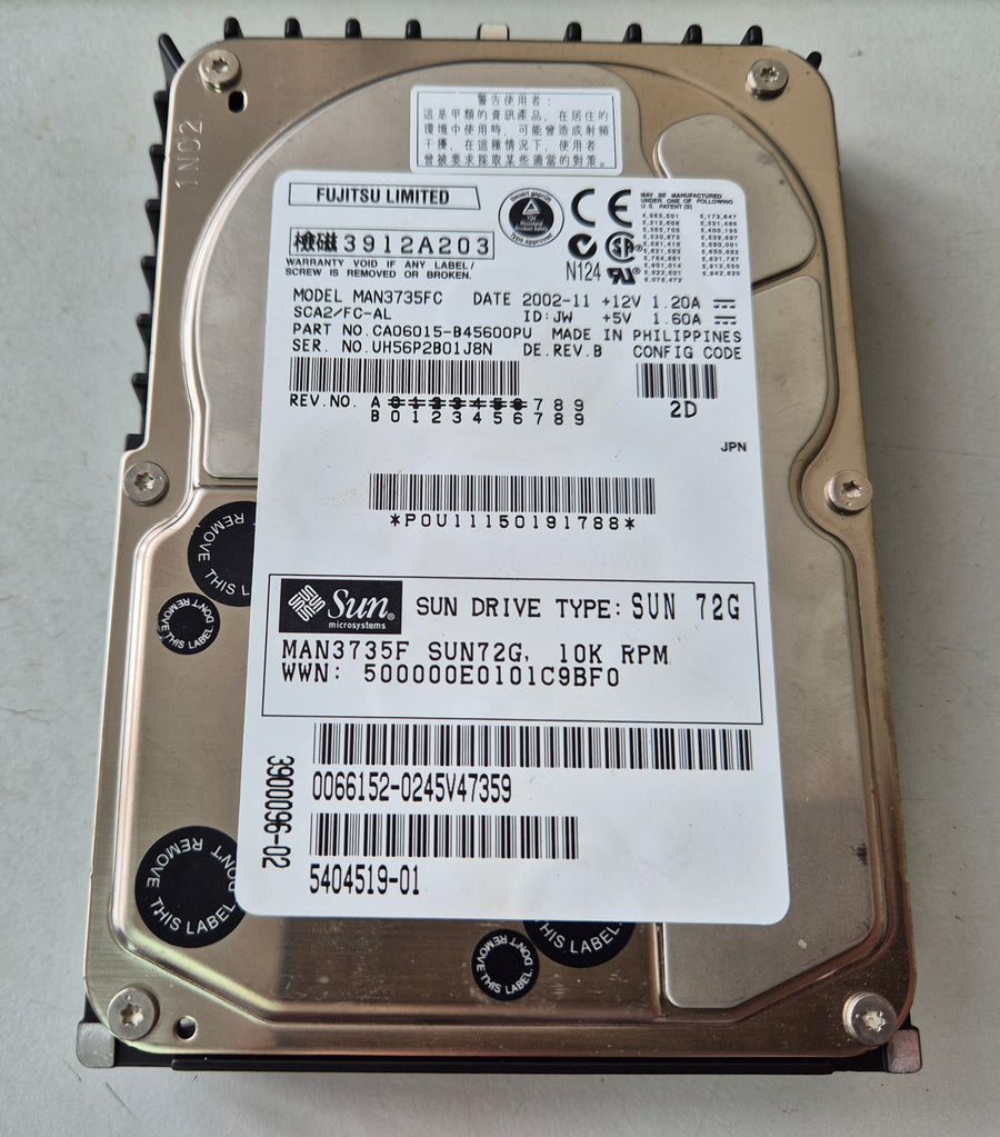 Fujitsu SUN 73.5GB 10Krpm Fibre Channel 3.5" HDD ( MAN3735FC CA06015-B45600PU 5404519-01 ) REF