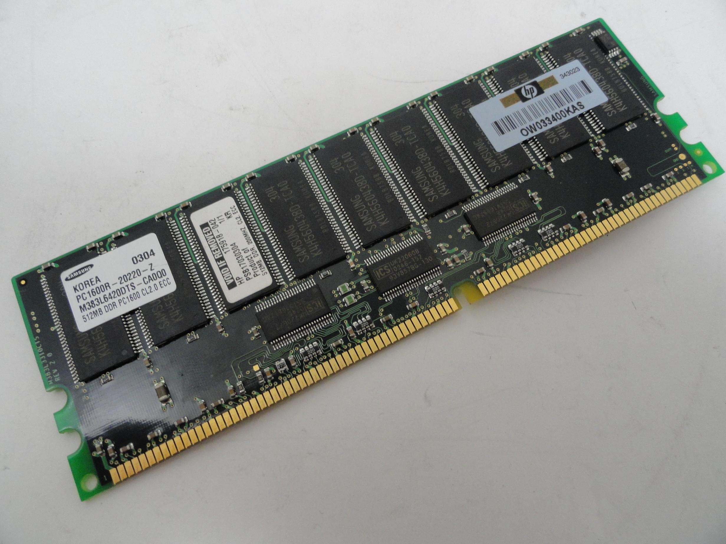 Samsung HP 512Mb DDR-200MHz PC1600 CL2 ECC 184-Pin RAM Module ( M383L6420DTS-CA0Q0 175918-042 ) REF