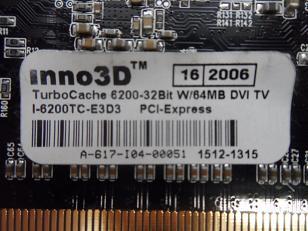 Inno3D Turbo Cache 6200-32Bit W/32MB DVI TV Card ( I-6200TC-E3D3 A-617-104-0051 1512-1315    Inno3D )