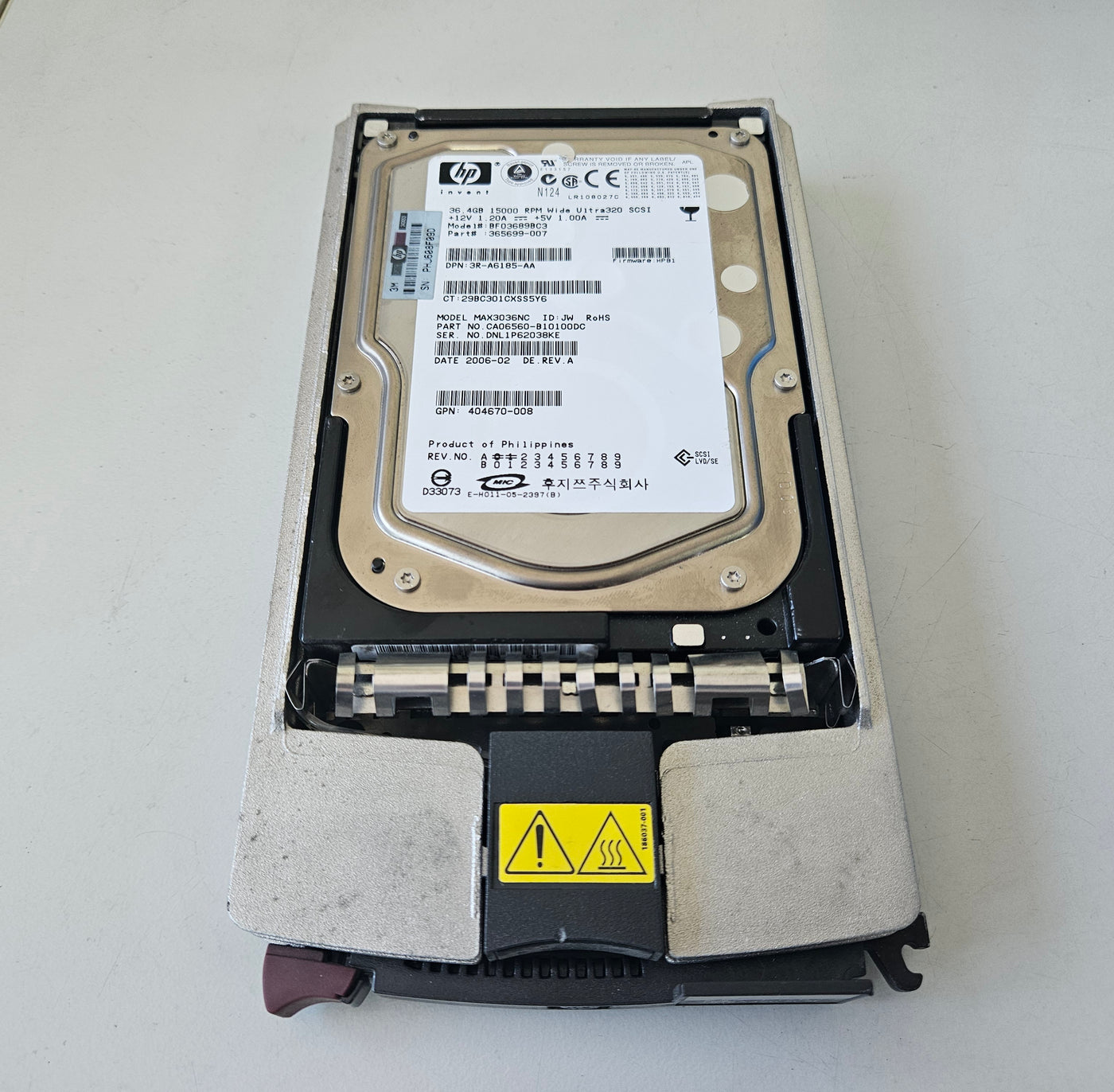 HP Fujitsu 36.4GB SCSI 80 Pin 15Krpm 3.5in HDD in Caddy ( CA06560-B10100DC MAX3036NC 365699-007 BF03689BC3 404670-008 3R-A6185-AA 404714-001 ) USED