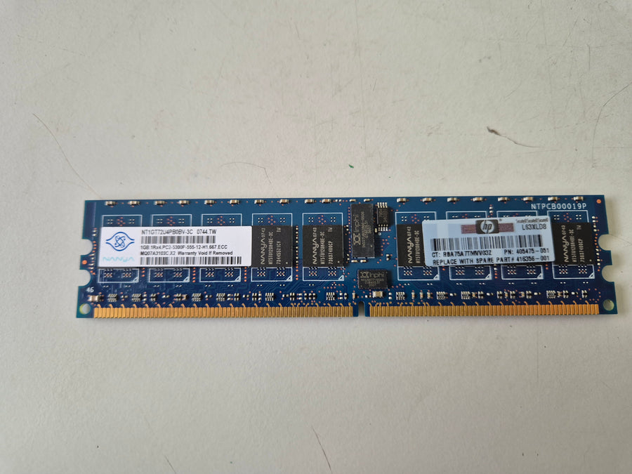 Nanya HP 1GB 240Pin PC2-5300 CL5 DDR2-667MHz ECC Reg DIMM ( NT1GT72U4PB0BV-3C 405475-051 ) REF
