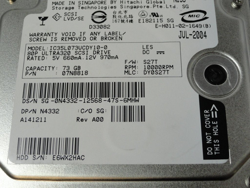 07N8818 - Hitachi Dell 73GB SCSI 80 Pin 10Krpm 3.5in Ultrastar HDD in Caddy - Refurbished