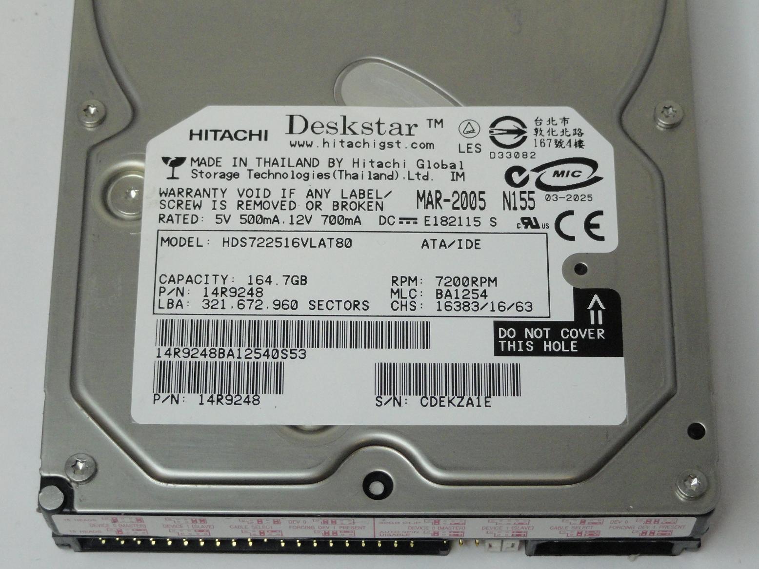 PR14695_14R9248_Hitachi 164.7GB IDE 7200rpm 3.5in HDD - Image3