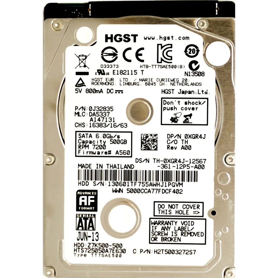 HGST Dell 500GB 7200RPM SATA 2.5in HDD ( 0J32835 HTS725050A7E630 H2T5003272S7 0XGR4J ) USED