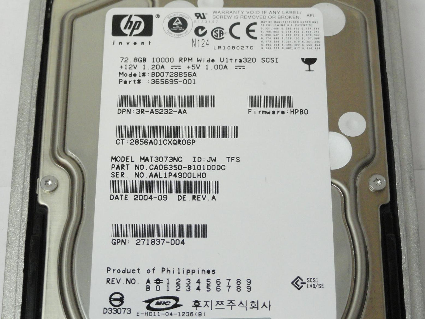 PR24681_CA06350-B10100DC_Fujitsu HP 72.8GB SCSI 80 Pin 10Krpm 3.5in HDD - Image4