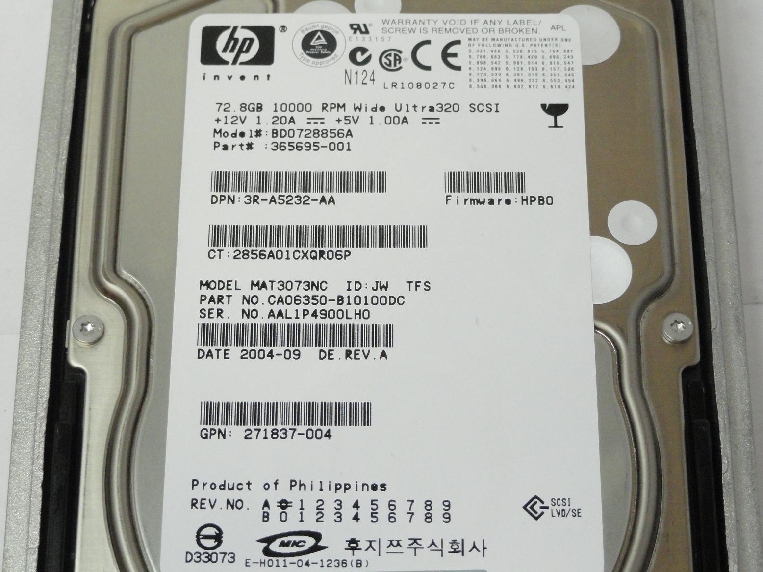 PR24681_CA06350-B10100DC_Fujitsu HP 72.8GB SCSI 80 Pin 10Krpm 3.5in HDD - Image4