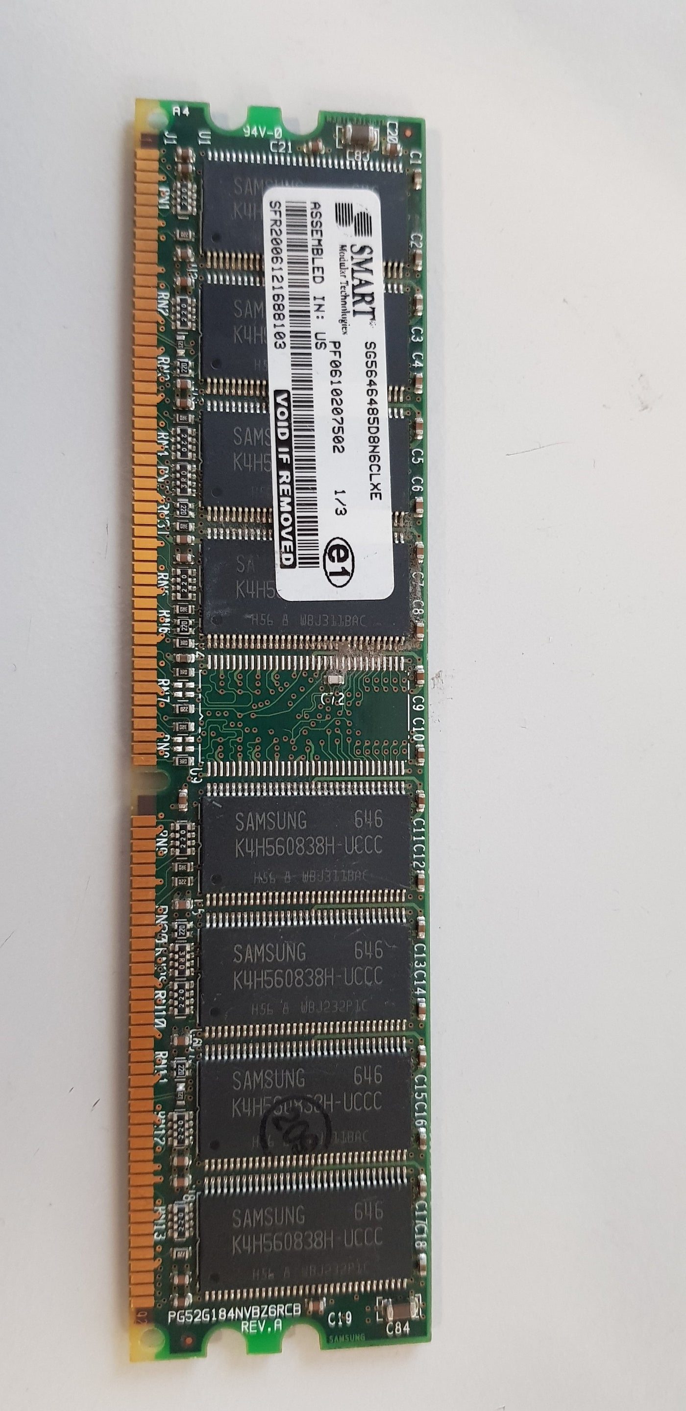 Smart Modular 512MB PC3200 DDR-400MHz non-ECC Unbuffered CL3 184-Pin DIMM ( SG5646485D8N6CLXE ) REF