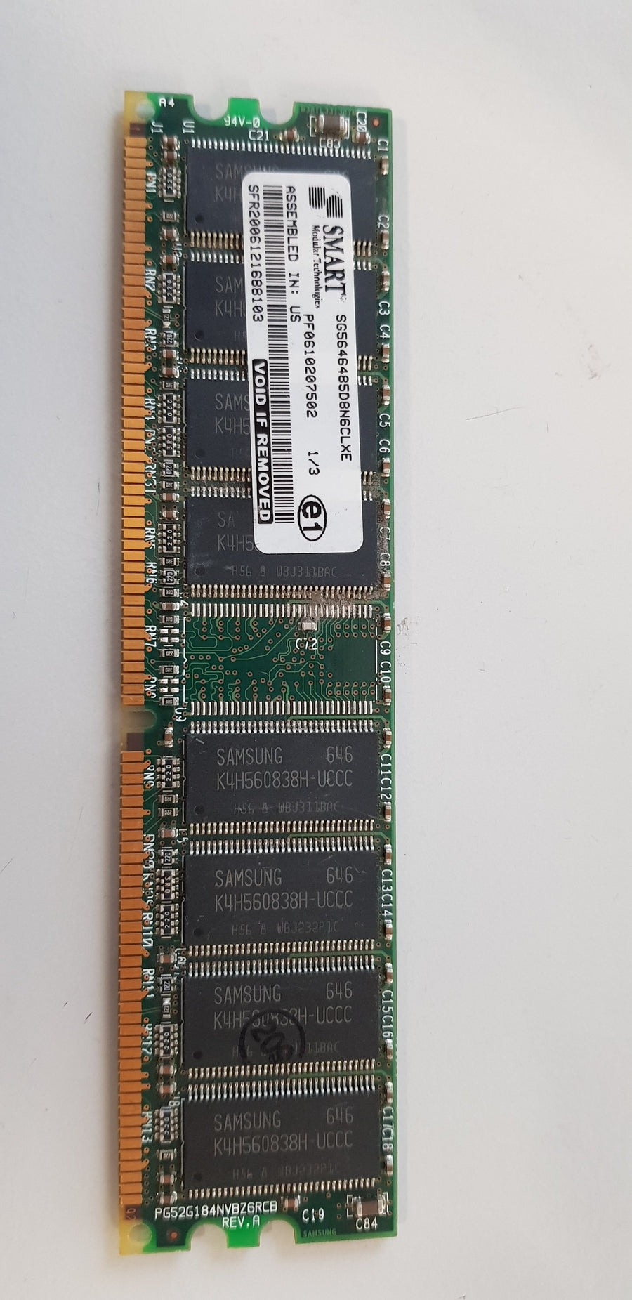 Smart Modular 512MB PC3200 DDR-400MHz non-ECC Unbuffered CL3 184-Pin DIMM ( SG5646485D8N6CLXE ) REF